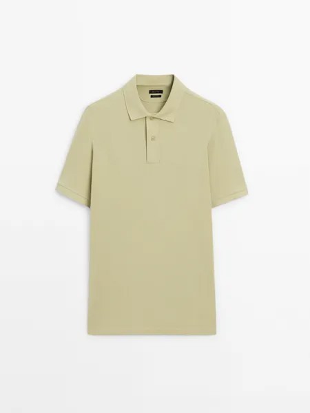 Рубашка-Поло из микротекстурированного хлопка пике Massimo Dutti, зеленый
