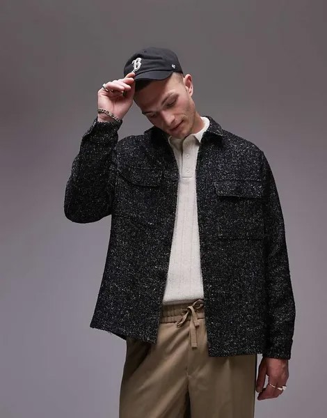 Черная структурированная куртка-рубашка с длинными рукавами Topman