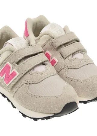 Серые кроссовки из замши с розовыми деталями NEW BALANCE детские