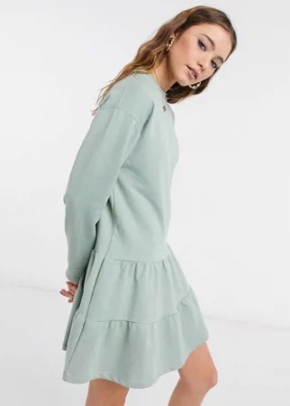 Мятно-зеленое платье-свитшот мини с многоуровневой юбкой New Look-Зеленый цвет