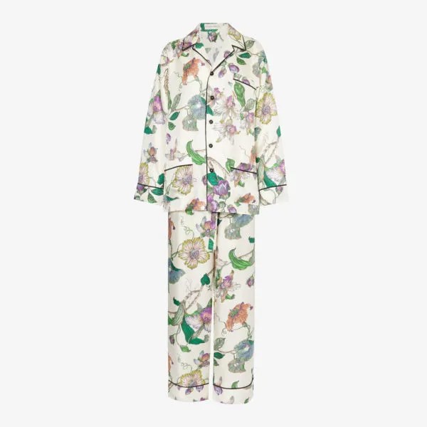 Шелковый пижамный комплект yves с цветочным узором Olivia Von Halle, цвет aura
