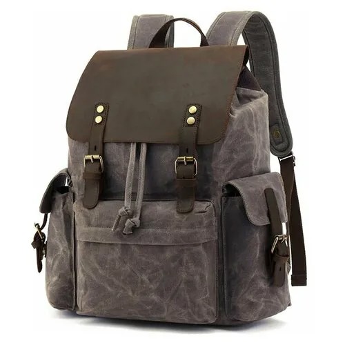 Рюкзак CamelBags, натуральная кожа, текстиль, отделение для ноутбука, внешний карман, вмещает А4, внутренний карман, водонепроницаемая, регулируемый ремень, коричневый, серый