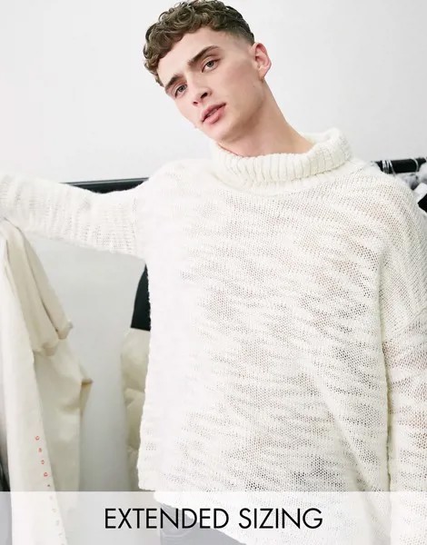 Кремовый вязаный oversized-джемпер с высоким воротником ASOS DESIGN-Белый