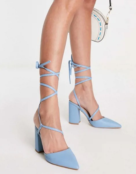 Голубые туфли на блочном каблуке с завязками вокруг ноги London Rebel-Голубой