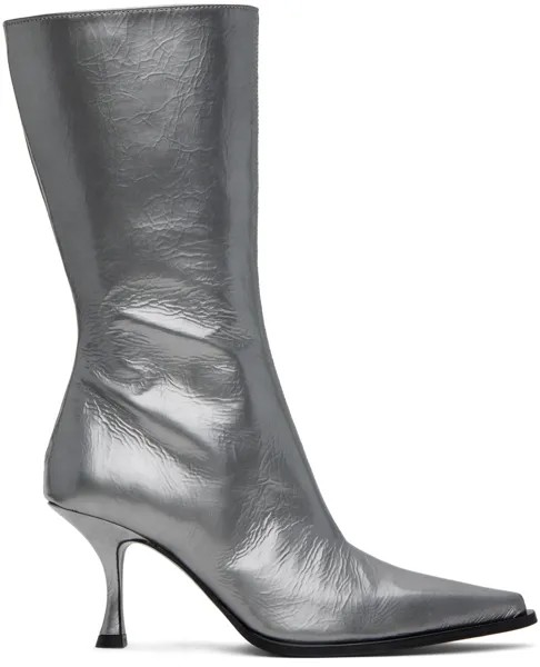 Серебряные кожаные ботинки на каблуке Acne Studios
