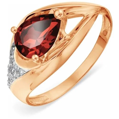 Кольцо АЙМИЛА, красное золото, 585 проба, гранат, фианит, размер 18, золотой, красный