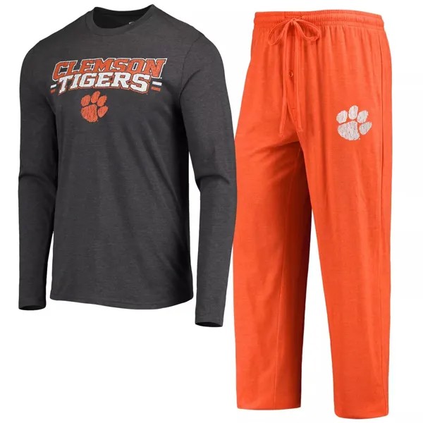 Мужская футболка Concepts Sport оранжевая/темно-угольная футболка с длинными рукавами и брюки Clemson Tigers Meter, комплект для сна
