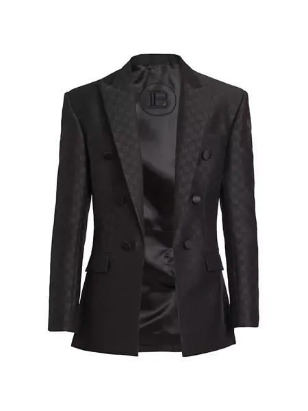 Жаккардовое спортивное пальто из натуральной шерсти с монограммой Balmain, черный