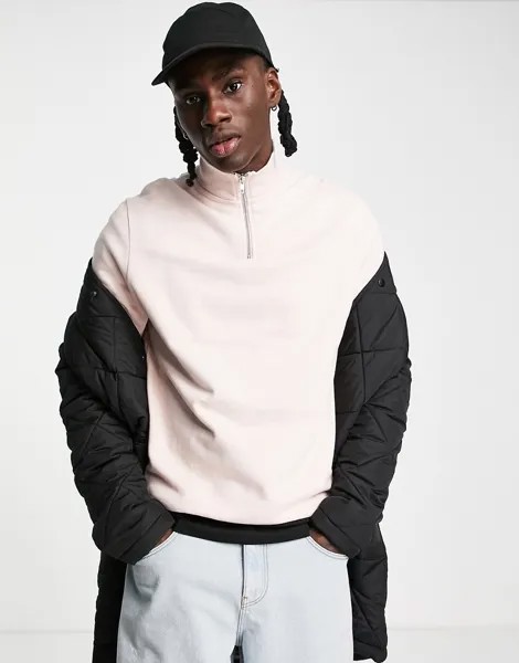 Свитшот с короткой молнией выбеленного розового цвета ASOS DESIGN-Фиолетовый цвет