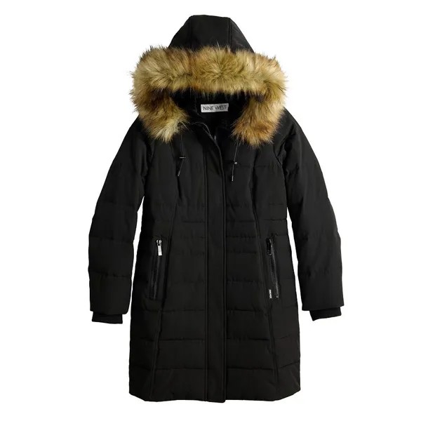 Куртка с капюшоном Nine West Faux-Fur Hood Puffer, черный