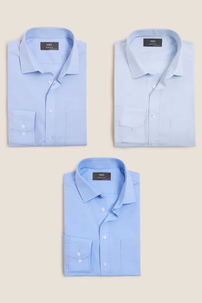Рубашки стандартного кроя, 3 шт Marks & Spencer, синий