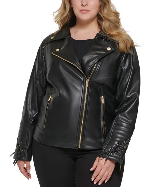 Женское асимметричное байкерское пальто больших размеров из искусственной кожи GUESS, черный