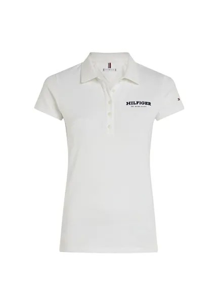 Белая женская футболка-поло SLIM MONOTYPE FLOCK POLO SS Tommy Hilfiger, белый