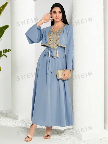 Платье арабское Shein Modely в стиле пэчворк, голубой