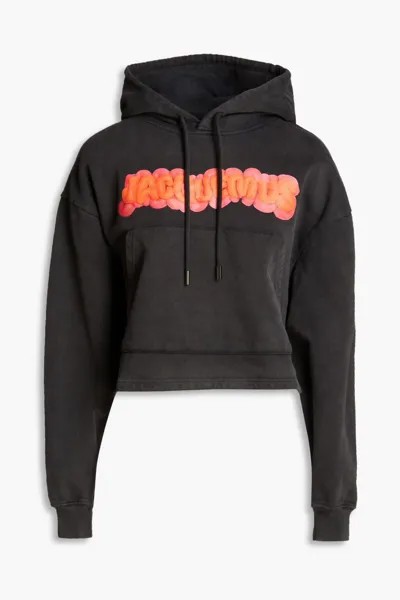Укороченное худи из французской махровой ткани с логотипом Jacquemus, древесный уголь