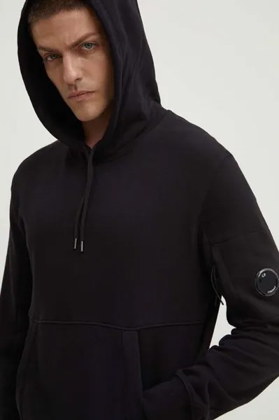 Хлопковая толстовка Diagonal Raised Fleece Lens Hoodie C.P. Company, черный