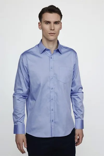 Классическая мужская рубашка из хлопкового атласа синего цвета TUDORS, синий