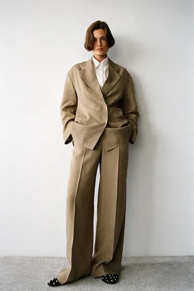 Текстурированные брюки ZARA, кэмел