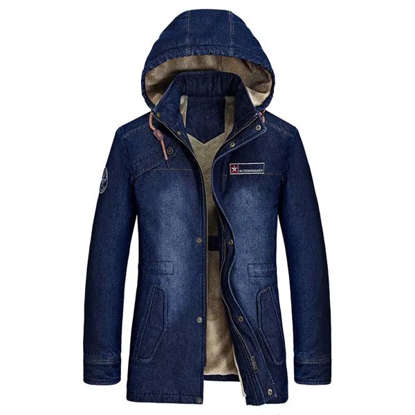 Флисовая Мужская куртка, модное джинсовое пальто, ковбойская ветровка с капюшоном, мужские куртки и пальто, Зимний плащ, верхняя одежда