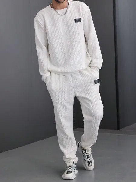 Manfinity Homme Мужской однотонный комплект из толстовки и спортивных штанов с текстурой и заплатками, белый