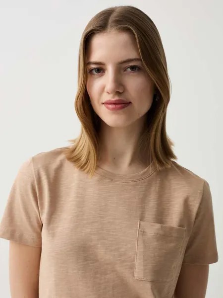 Хлопковая футболка Essential меланжевого цвета с карманом Ovs, цвет beige marl