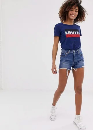 Шорты с завышенной талией и необработанным краем Levi's 501-Синий