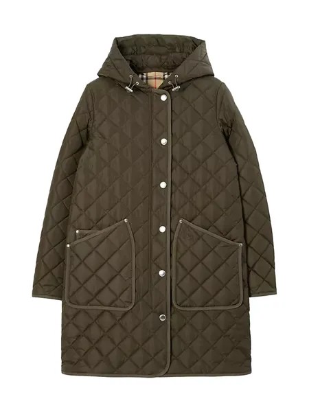 Стеганое пальто с капюшоном Roxby Burberry, цвет dark military khaki