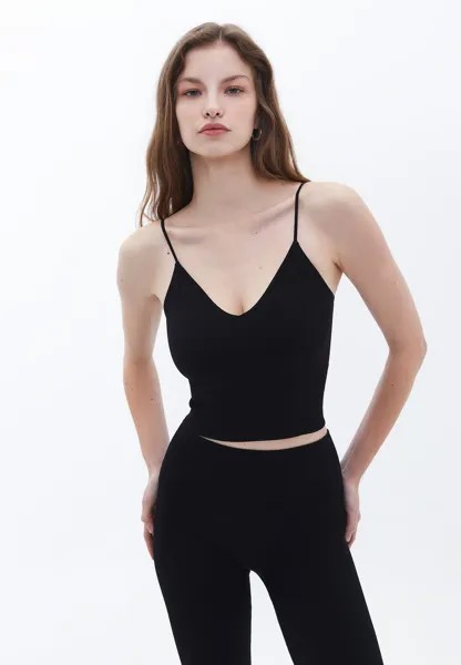 Топ V-NECK SEAMLESS CROP SINGLET OXXO, цвет black