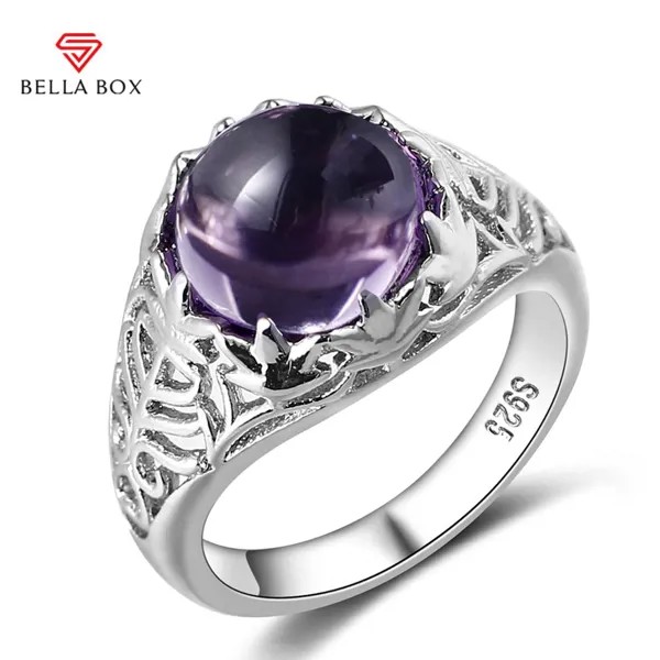 BELLA BOX Винтажные кольца для женщин Элегантный круглый аметист Свадебная помолвка Обереги Женские ювелирные изделия