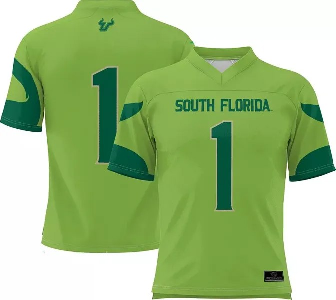 Мужская зеленая полностью сублимированная футбольная майка Prosphere South Florida Bulls #1