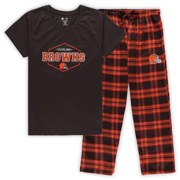 Женский спортивный коричневый/оранжевый комплект Cleveland Browns со значком большого размера, футболка и брюки для сна