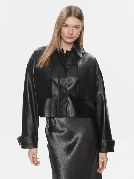 Кожаная куртка свободного кроя Calvin Klein, черный