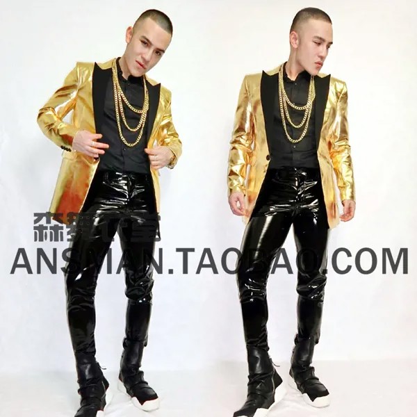 S-5xl Новый 2021 модная мужская Облегающая майка Мода Dj золотистые кожаные пиджак певец костюмы для мужчин размера плюс одежда