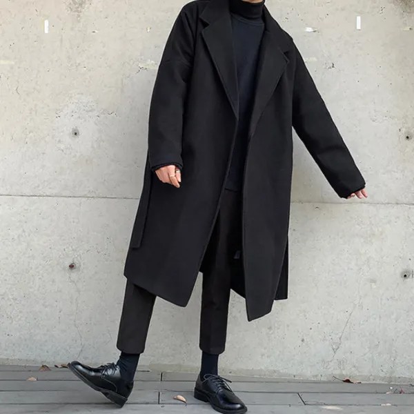 Зимнее плотное шерстяное пальто, мужское теплое модное повседневное длинное шерстяное пальто, мужское корейское свободное зеленое черное ...