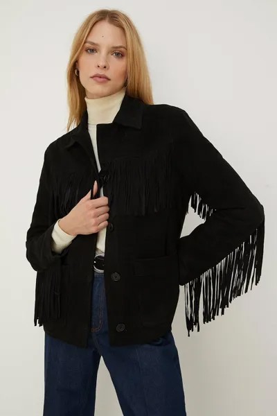Замшевая куртка Rachel Stevens с бахромой Oasis, черный