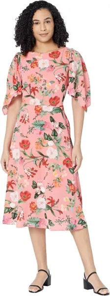 Платье Printed Pebble Crepe Boatneck High-Low Flutter Sleeve Midi Vince Camuto, коралловый