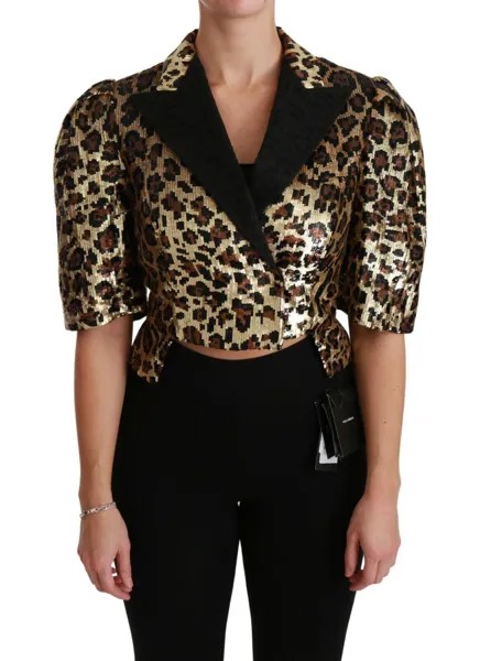 Куртка DOLCE - GABBANA Блейзер золотистого цвета с леопардовым принтом и пайетками IT38 / US4 / S Рекомендуемая розничная цена 11 000 долларов США.