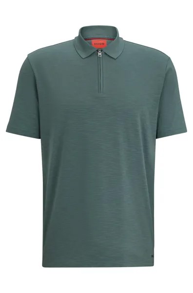 Футболка поло Hugo Cotton-blend Polo With Zip Placket, темно-зеленый