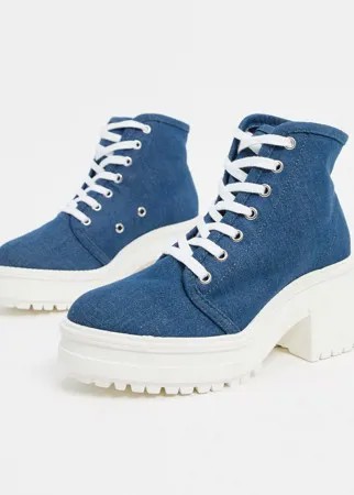 Синие парусиновые ботинки на каблуке ASOS DESIGN-Голубой