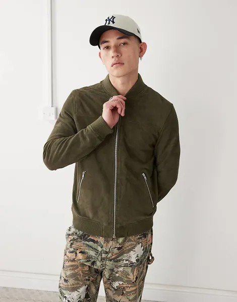 Barneys Originals Бомбер из козьей замши Barneys originals цвета хаки