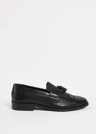Черные кожаные лоферы с отделкой ASOS DESIGN-Черный цвет