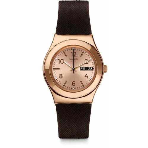Наручные часы swatch Irony Наручные часы SWATCH BROWNEE YLG701, кварцевые, золотой, коричневый