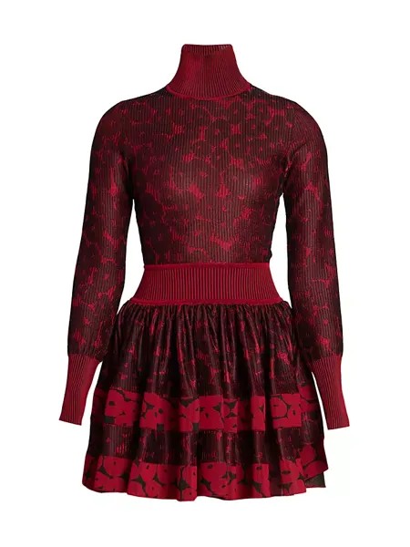 Мини-платье в рубчик с длинными рукавами Alaïa, баклажан