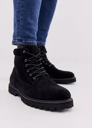Черные ботинки на шнуровке из искусственной замши ASOS DESIGN-Черный