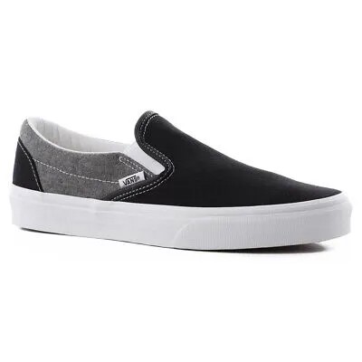 Vans Chambray Slip-On Sneakers (Black/True White) Мужская обувь Skate Low Vulc