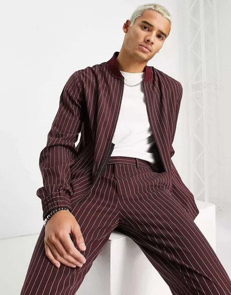 Бордовый бомбер в тонкую полоску ASOS