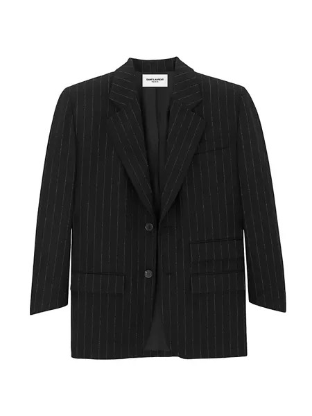 Куртка оверсайз из шерстяного фетра в тонкую полоску Saint Laurent, цвет noir craie