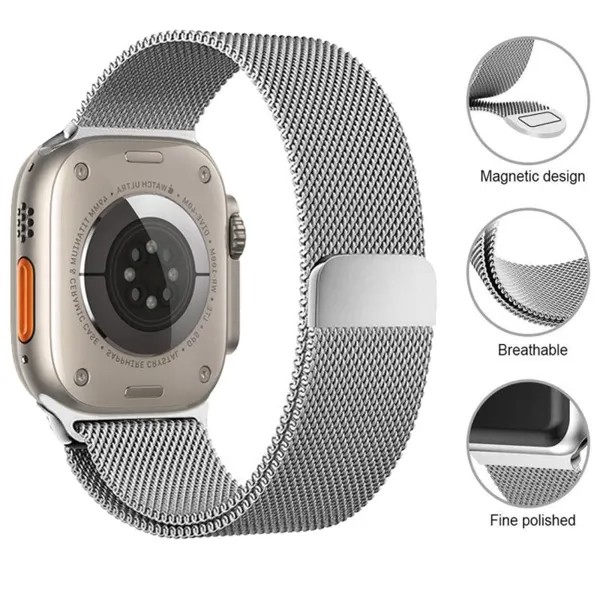 Milanese Loop Ремешок для Apple watch Band 44mm 40mm 45mm 41mm 49mm 42mm 38mm 45 mm correa браслет iWatch series 3 6 se 7 8 ultra 49mm