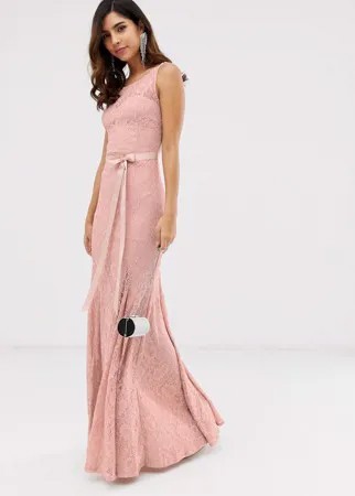 Кружевное платье макси с поясом City Goddess-Розовый