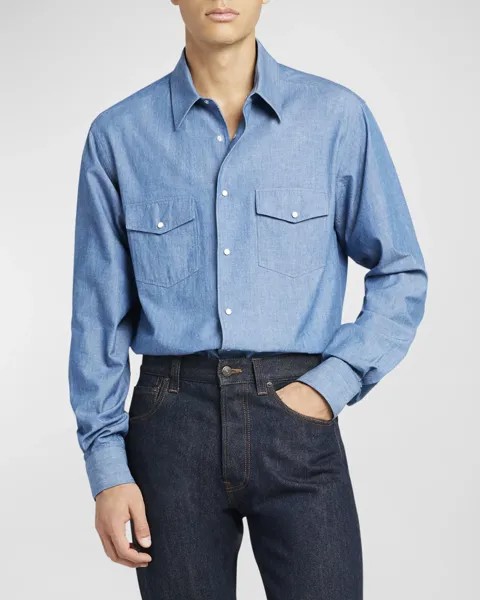 Мужская повседневная рубашка на пуговицах Thomas Chambray Loro Piana, цвет Chambray Azure